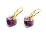Gold plated 925 silver earrings with Swarovski crystals Hearts 10mm Amethyst