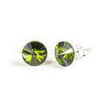 925 Silver Earrings with Swarovski Rivoli 8mm Olivine Crystals
