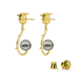 Silver 925 gold plated rose earrings with Swarovski pearls 8mm Grey