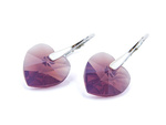 Silver 925 Earrings with Swarovski Crystals Hearts 14mm Cyclamen Opal