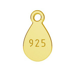 Guild plate, finishing teardrop type with bent circle, 925 silver gold plated