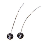 Silver Long Earrings with Swarovski Rivoli 8mm Silver Night Crystals