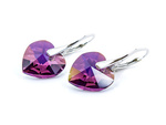 Silver 925 Earrings with Swarovski Crystals Hearts 14mm Amethyst AB