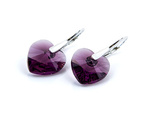 Silver 925 Earrings with Swarovski Crystals Hearts 14mm Amethyst