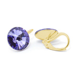 Gold plated 925 silver earrings with Swarovski Rivoli 12mm Smoked Tanzanite crystals