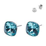 925 Silver Earrings with Swarovski Square 10mm Light Turquoise Crystals