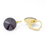 Gold plated 925 silver earrings with Swarovski Rivoli 12mm Jet crystals
