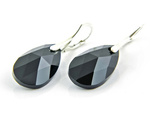 Silver 925 Earrings with Swarovski Crystals Almond 22mm Jet