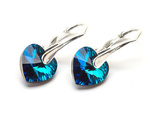 Silver 925 Earrings with Swarovski Crystals Hearts 10mm Bermuda Blue