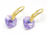 Gold plated 925 silver earrings with Swarovski crystals Hearts 10mm Violet AB