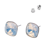 925 Silver Earrings with Swarovski Square 10mm White Opal Crystals