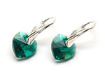 Silver 925 Earrings with Swarovski Crystals Hearts 10mm Emerald