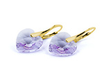 Gold plated 925 silver earrings with Swarovski crystals Hearts 14mm Violet