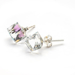 Silver 925 Swarovski Cube 6mm Vitrail Light Earrings