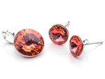 Komplet srebrny 925 kolczyki + wisiorek z kryształami Swarovski Rivoli 8/12mm Padparadscha