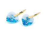 Gold plated 925 silver earrings with Swarovski crystals Hearts 14mm Aquamarine