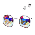 Sterling Silver Earrings 925 with Swarovski Square 10mm Crystal AB F