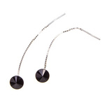 Silver Long Earrings with Swarovski Rivoli 8mm Jet Crystals