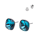 Silver 925 Earrings with Swarovski Square 10mm Indicolite Crystals