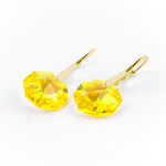 Gold plated 925 silver earrings with Swarovski Octagon 14mm Light Topaz Blue AB crystals
