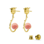 Silver 925 gold plated rose earrings with Swarovski pearls 8mm Pink Coral
