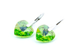 Silver 925 Earrings with Swarovski Crystals Hearts 14mm Peridot AB