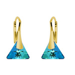 Sterling silver 925 gold plated Swarovski Triangle 12mm Bermuda Blue earrings
