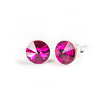 925 Silver Earrings with Swarovski Rivoli 6mm Fuchsia Crystals