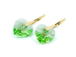 Gold plated 925 silver earrings with Swarovski crystals Hearts 14mm Peridot