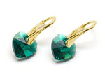 Gold plated 925 silver earrings with Swarovski crystals Hearts 10mm Emerald