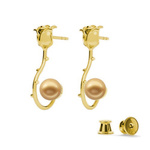 Silver 925 gold plated rose earrings with Swarovski pearls 8mm Vintage Gold