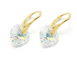 Gold plated 925 silver earrings with Swarovski hearts 10mm Crystal AB crystals