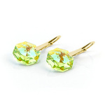 Gold plated 925 silver earrings with Swarovski Octagon 14mm Light Peridot Blue AB crystals