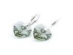 925 Silver Earrings with Swarovski Crystals Hearts 14mm Black Diamond