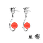 Silver 925 rose earrings with Swarovski pearls 8mm Neon Red