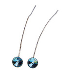Silver Long Earrings with Swarovski Rivoli 8mm Aquamarine Crystals
