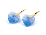 Gold plated 925 silver earrings with Swarovski crystals Hearts 14mm Air Blue Opal