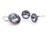 925 silver set of earrings + pendant with Swarovski Rivoli 8/12mm Silver Night crystals