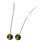 Silver Long Earrings with Swarovski Rivoli 8mm Olivine Crystals