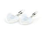 925 Silver Earrings with Swarovski Crystals Hearts 14mm White Opal
