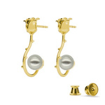 Silver 925 gold plated rose earrings with Swarovski pearls 8mm Light Grey