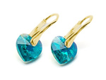 Gold plated 925 silver earrings with Swarovski crystals Hearts 10mm Blue Zircon AB