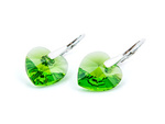 Silver 925 Earrings with Swarovski Crystals Hearts 14mm Fern Green