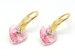Gold plated 925 silver earrings with Swarovski crystals Hearts 10mm Light Rose