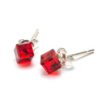 Silver 925 Earrings with Swarovski Cube 4mm Light Siam Crystals