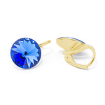 Gold plated 925 silver earrings with Swarovski Rivoli 12mm Sapphire crystals
