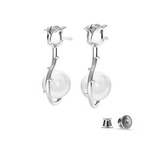 Sterling Silver Earrings 925 Roses with Swarovski Pearls 8mm White