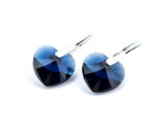 Silver 925 Earrings with Swarovski Crystals Hearts 14mm Dark Indigo