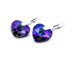 Silver 925 Earrings with Swarovski Crystals Hearts 14mm Heliotrope