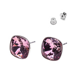 925 Silver Earrings with Swarovski Square 10mm Antique Pink Crystals